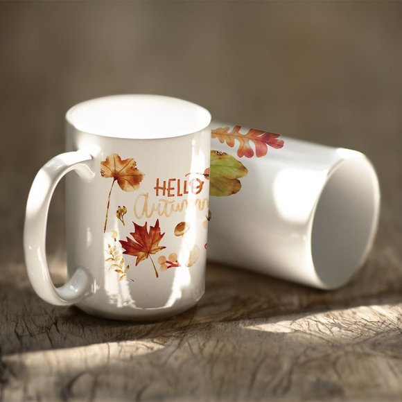 Hello Autumn Coffee Mug. Thanksgiving Coffee Cup. Fall 15oz Ceramic Mug. - Picture 2 of 5